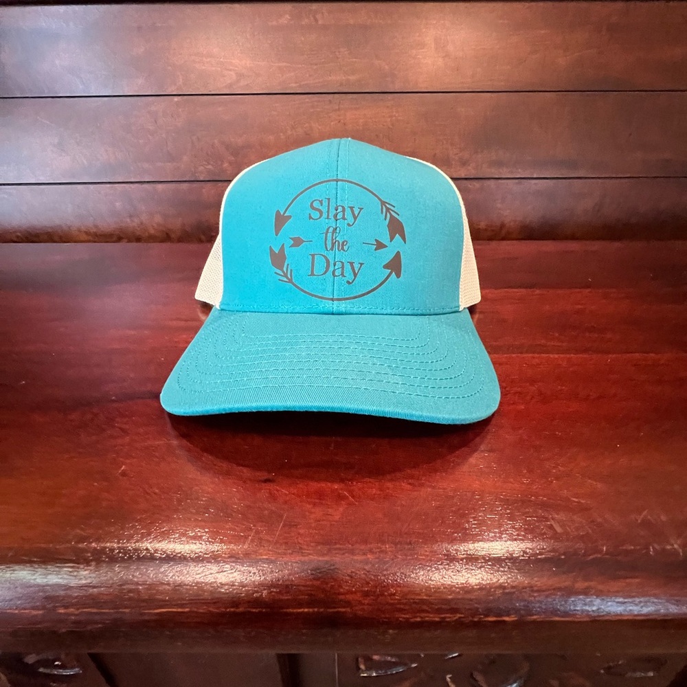 Turquoise and Tan 'Slay the Day' Cap